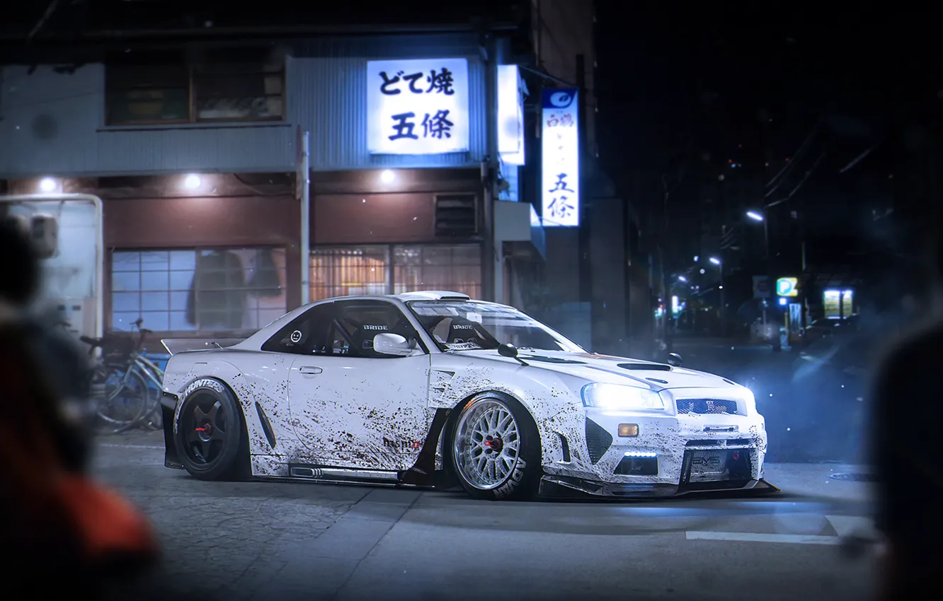 Photo wallpaper Japan, Nissan, Car, White, Skyline, Tuning, Future, Sport, R34, by Khyzyl Saleem