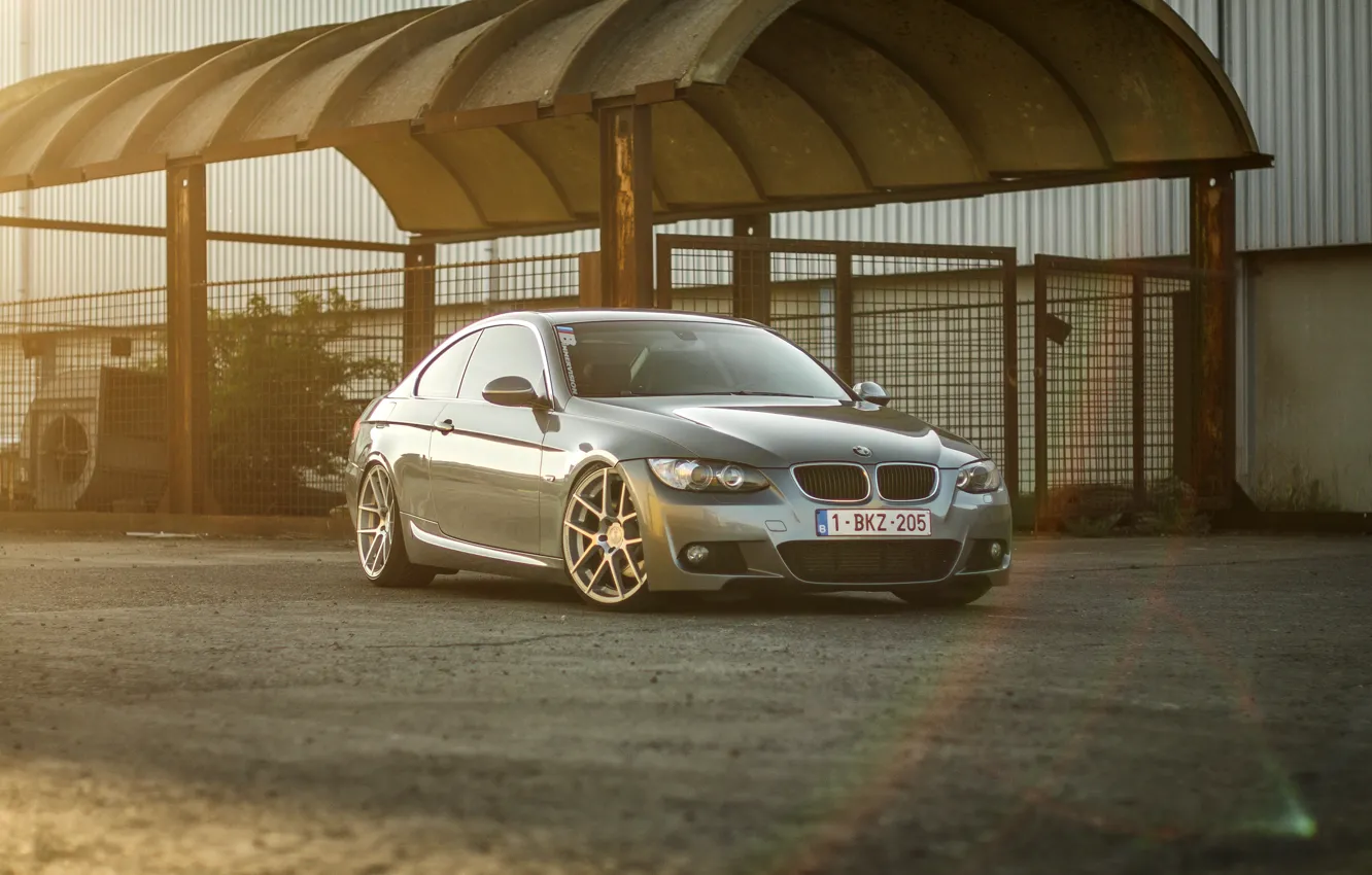 Photo wallpaper BMW, BMW, silver, wheels, silver, E92, frontside