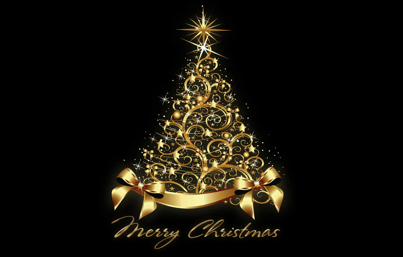 Wallpaper tree, New Year, Christmas, golden, tree, New Year, Merry ...