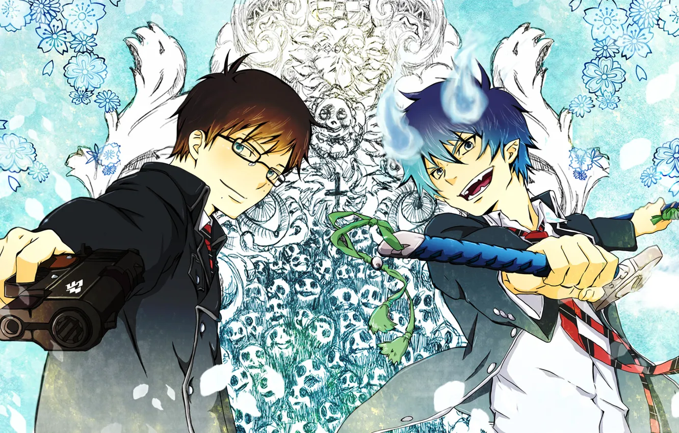 Photo wallpaper weapons, background, patterns, art, guys, Ao no Exorcist, R...