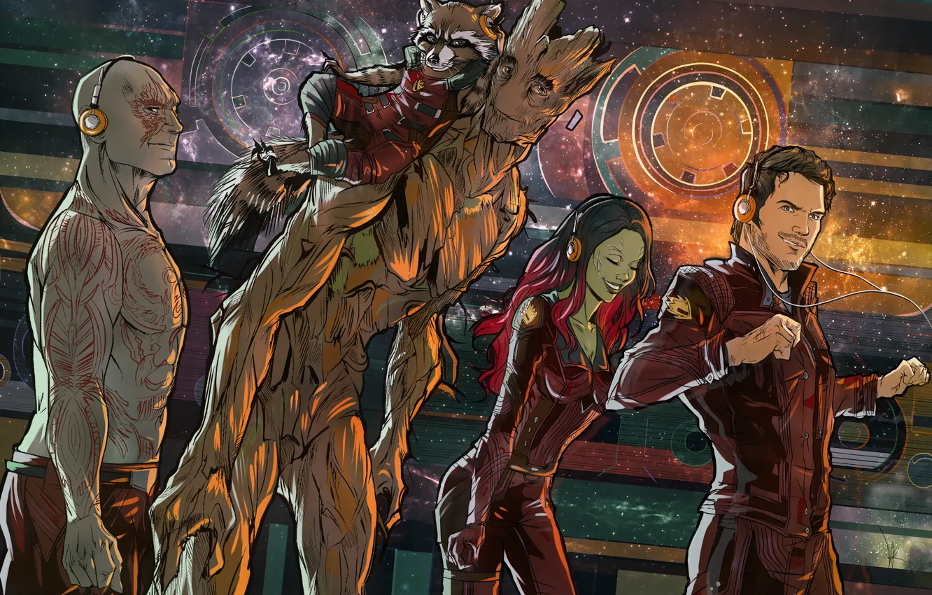 Wallpaper Rocket, raccoon, Guardians Of The Galaxy, Star-Lord, Gamora,  Groot, Drax, Guardians of the galaxy images for desktop, section фильмы -  download