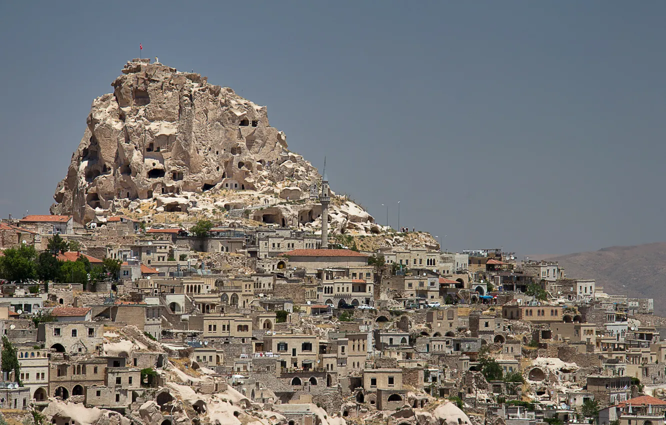 Photo wallpaper rock, mountain, home, Turkey, Cappadocia, Uchisar