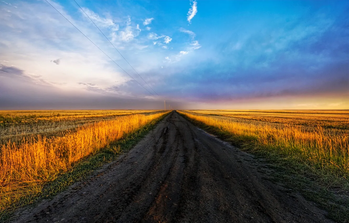 Photo wallpaper road, field, the sky, 152, tables