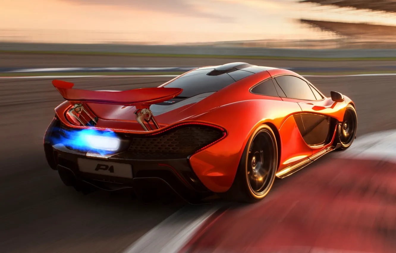 Photo wallpaper Concept, orange, McLaren, the concept, supercar, rear view, McLaren, flame.racing track