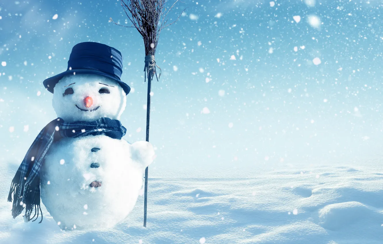 Photo wallpaper christmas, winter, snow, snowman