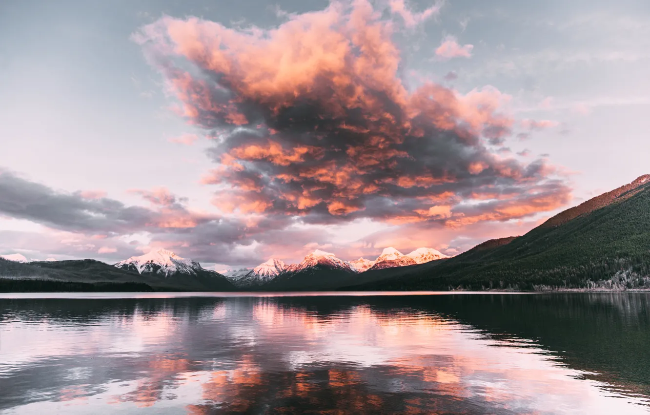 Photo wallpaper lake, photographer, Sunset, national Park, Glacier National Park, Glacier, Lake McDonald, MacDonald, Connor Surdi