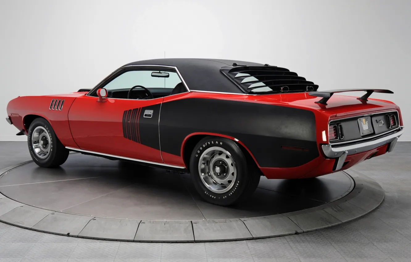 Photo wallpaper red, background, coupe, 1971, rear view, Plymouth, Muscle car, Cuda, Muscle car, Hemi, Plymouth, Where, …