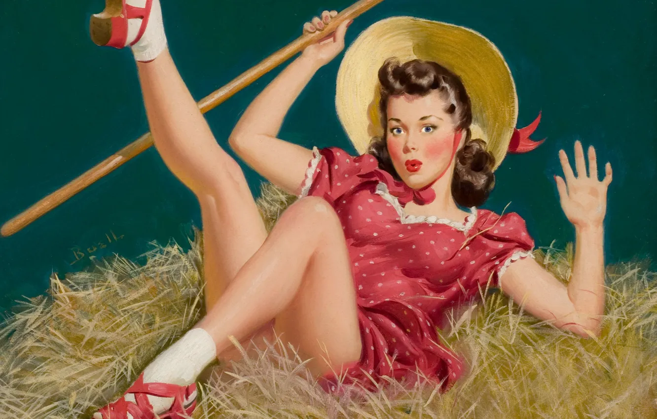 Wallpaper Girl Retro Figure Drop Hay Pin Up Alfred Leslie Buell.