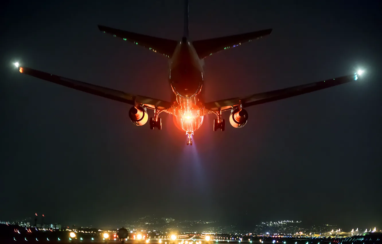 Wallpaper night, the plane, airport, landing, Osaka, red light images for  desktop, section авиация - download