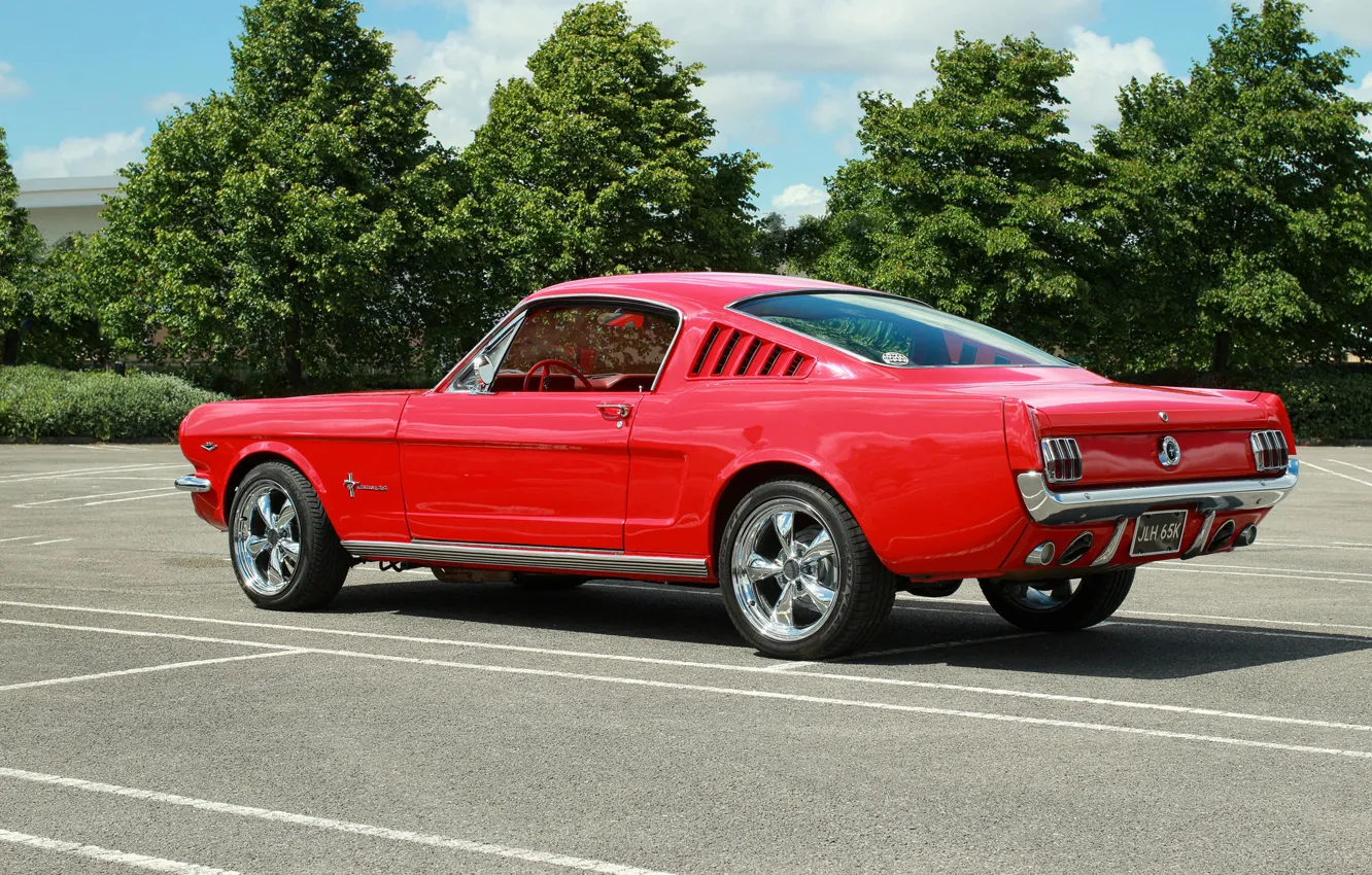 Photo wallpaper red, Mustang, Ford, muscle car, Muscle car