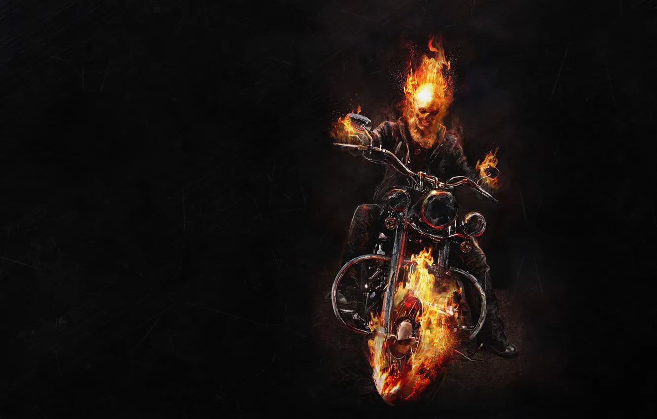 Wallpaper the dark background, fire, skeleton, motorcycle, Ghost Rider,  Ghost rider, bike images for desktop, section фантастика - download