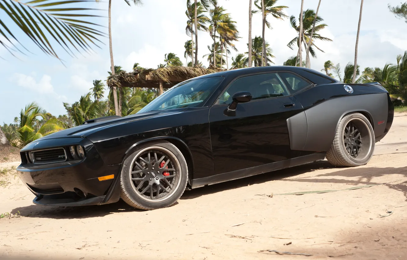 Photo wallpaper beach, palm trees, the film, Dodge, Challenger, Fast and furious 5, SRT