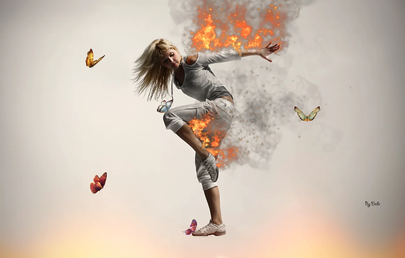 Wallpaper Girl, Fire, Blonde, Butterfly, Dance images for desktop, section  девушки - download