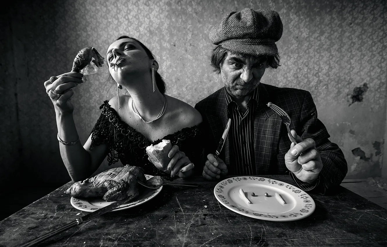 Фото обои женщина, мужчина, мясо, обед, диета