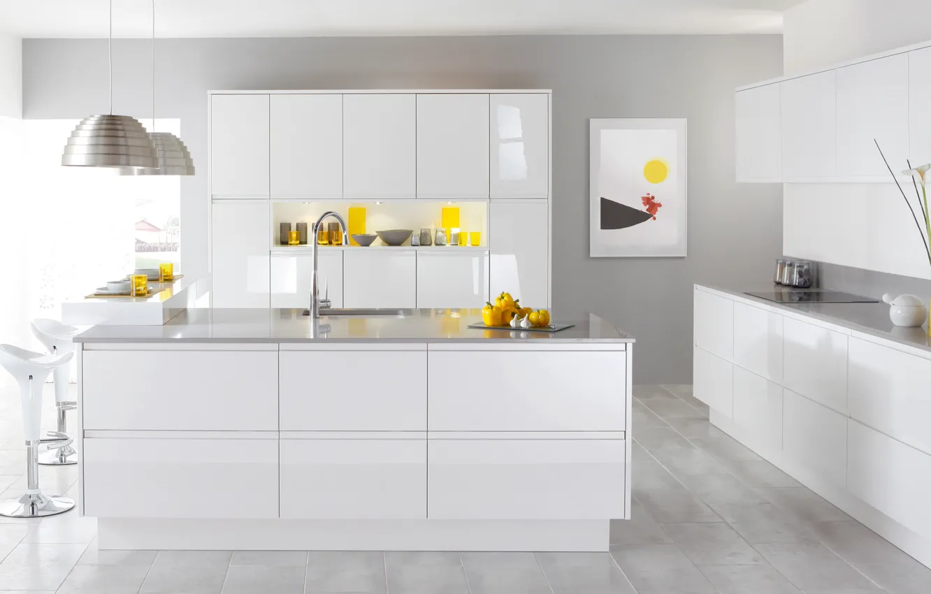 Wallpaper design, style, interior, white modern kitchen images for desktop,  section интерьер - download