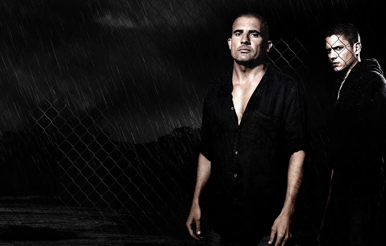 Wallpaper dark, wallpaper, rain, Wentworth Miller, Prison Break, man,  fence, tattoo, screen, brothers, wire, darkness, Dominic Purcell, Michael  Scofield, Lincoln Burrows, TV Series images for desktop, section фильмы -  download