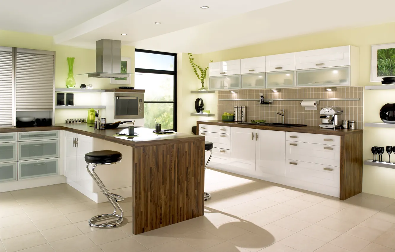 Photo wallpaper design, house, style, Villa, interior, kitchen, White kitchen designing