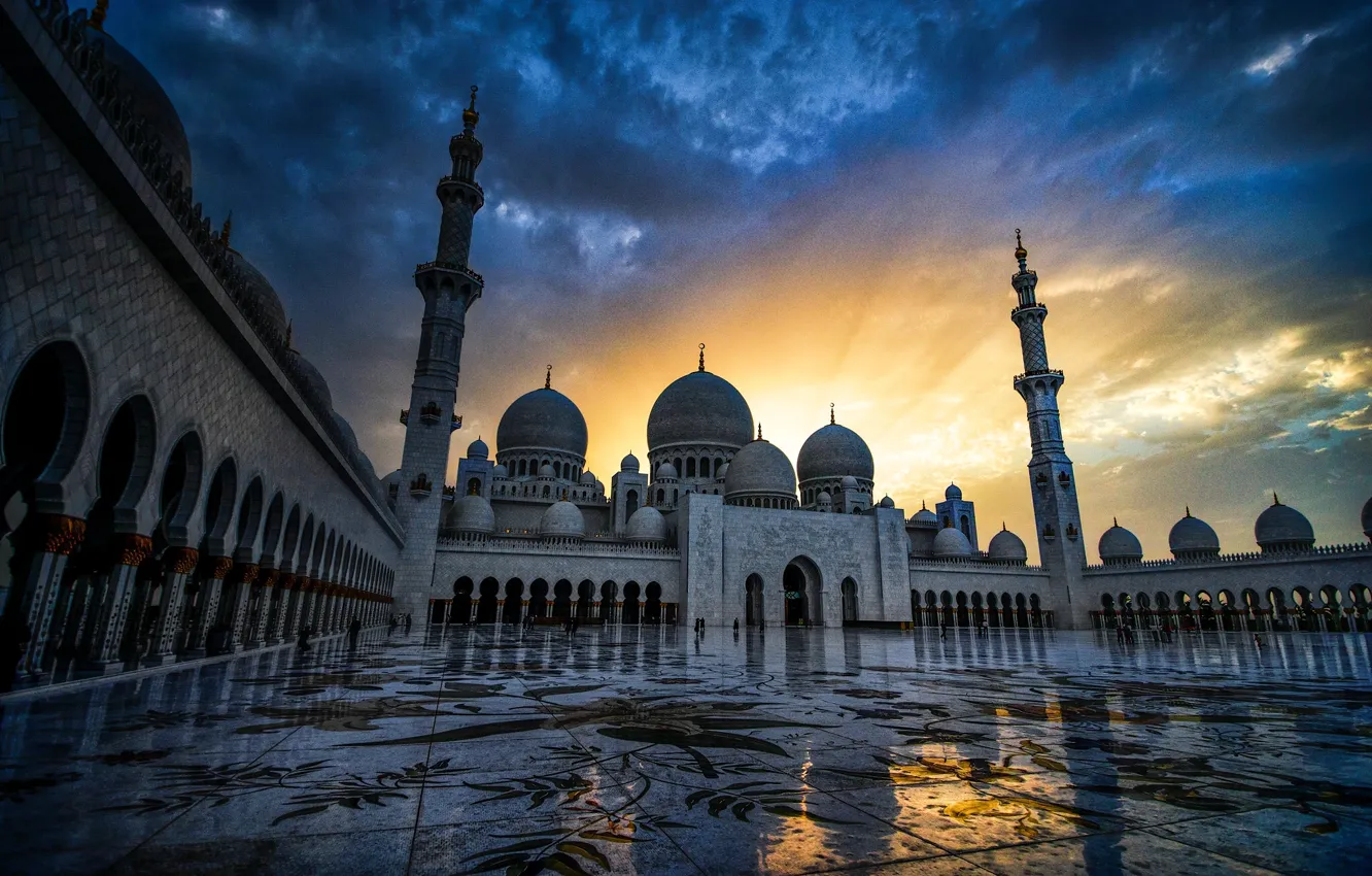 Photo wallpaper sunset, Abu Dhabi, UAE, The Sheikh Zayed Grand mosque, Abu Dhabi, UAE, Sheikh Zayed Grand …