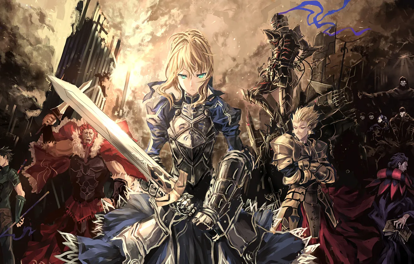 Wallpaper the city, weapons, armor, saber, lancer, rider, assassin ...