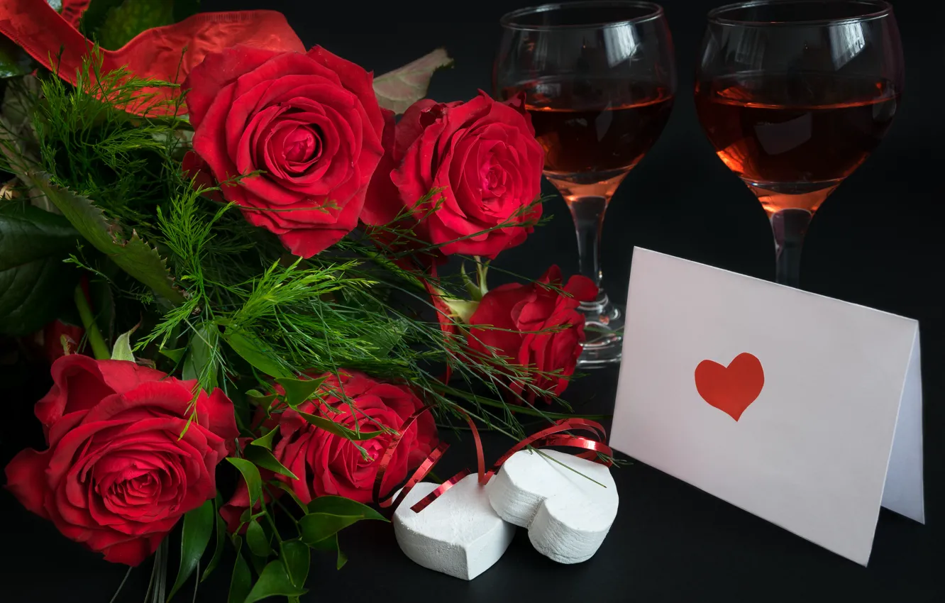 Photo wallpaper love, gift, roses, love, heart, romantic, Valentine's Day