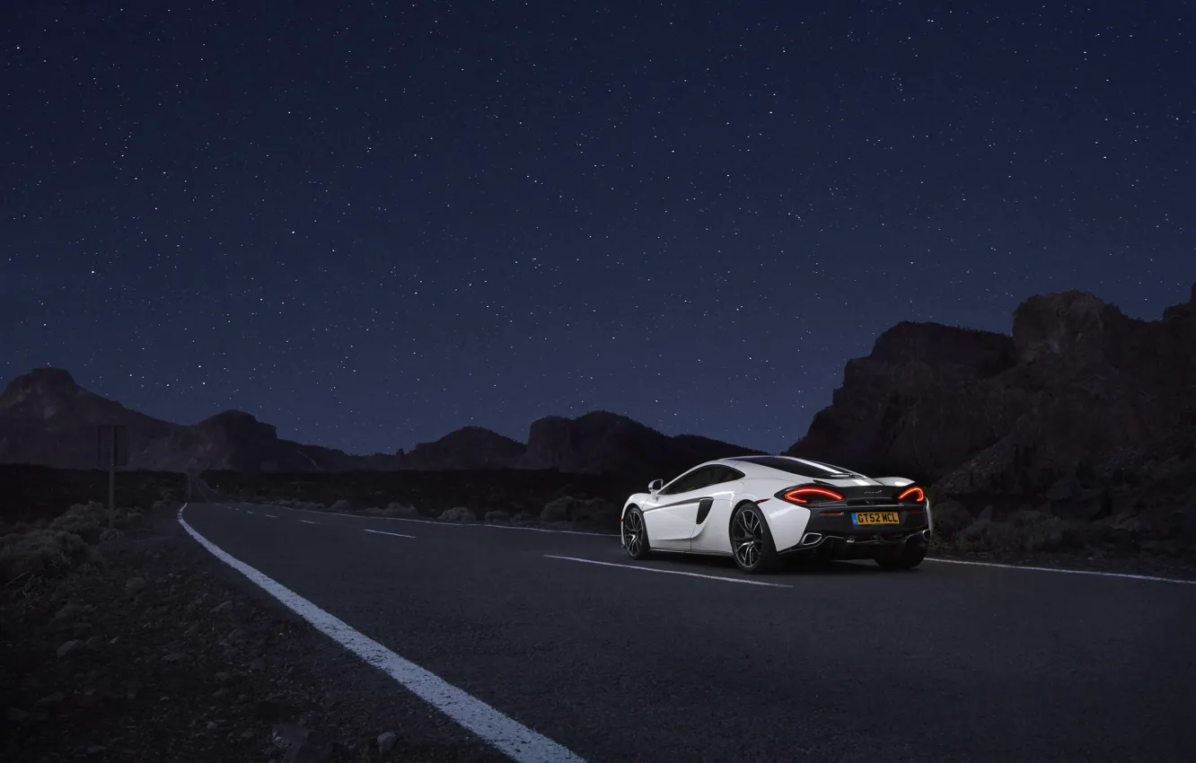 Photo wallpaper road, auto, white, the sky, McLaren, stars, supercar, 570GT