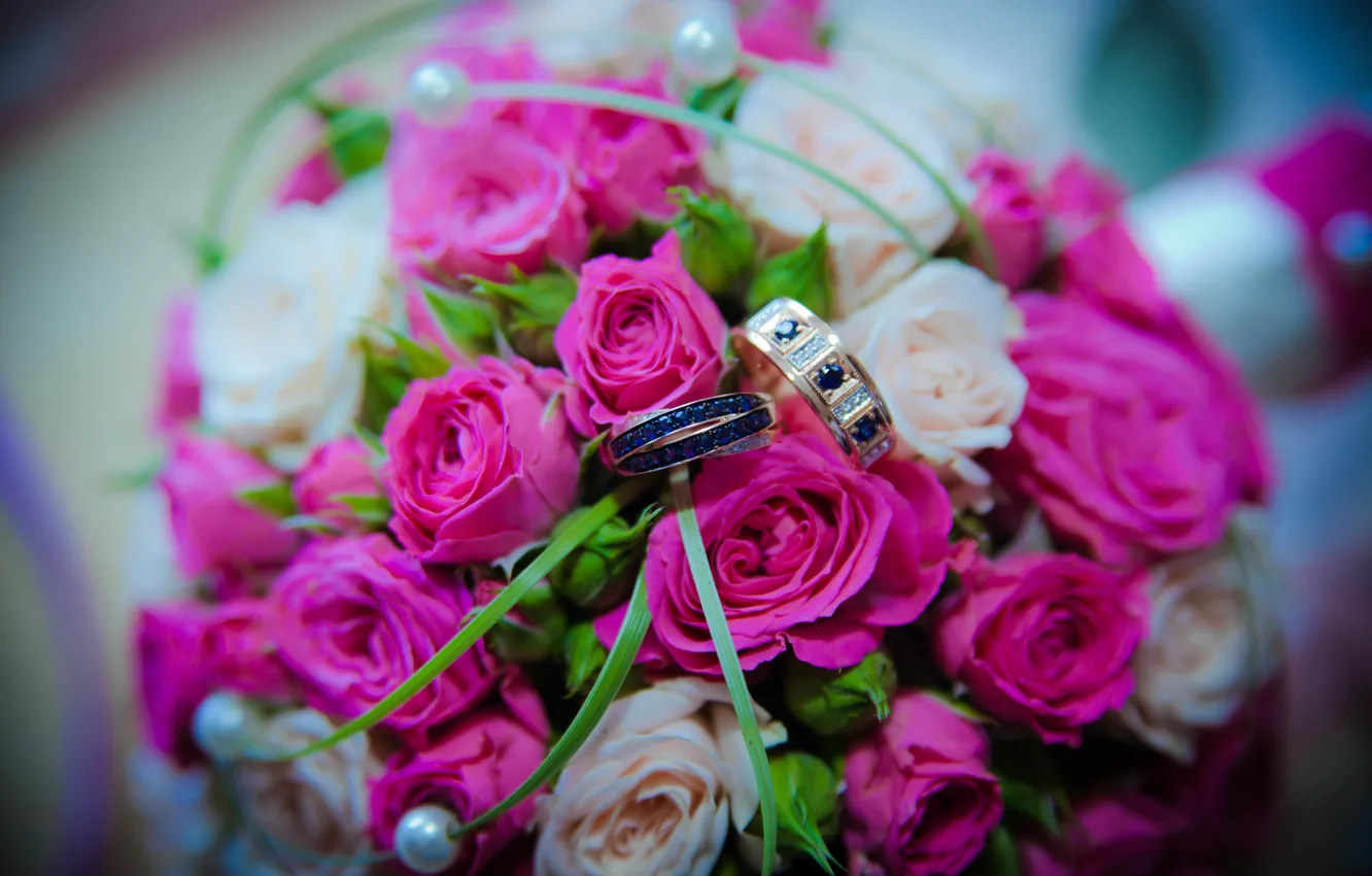 Photo wallpaper roses, bouquet, ring, wedding