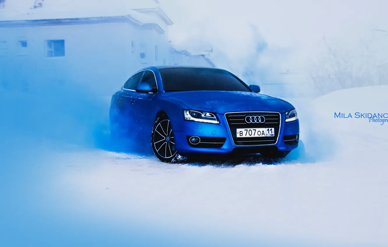 Photo wallpaper blue, Audi, audi, smoke, blue smoke, audi a5, Audi A5