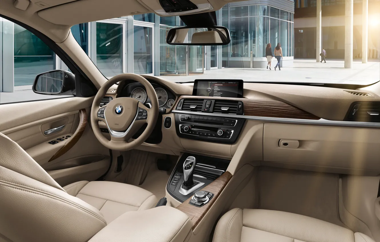 Photo wallpaper bmw, BMW, interior, the wheel, sedan, salon, sedan, torpedo, luxury line, sitting, luxury line, 328i