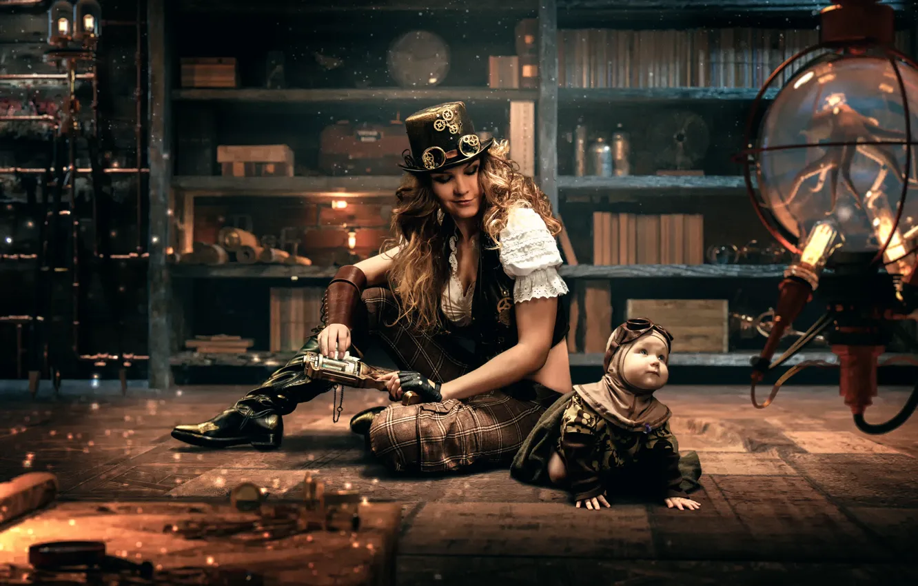 Wallpaper girl, room, family, steampunk