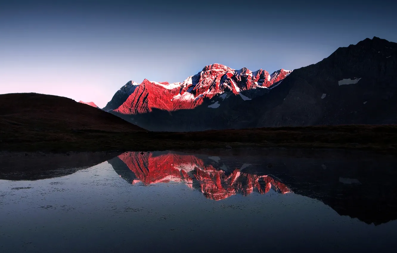 Wallpaper red, Mountain, lake, snow, light and darkness images for desktop,  section пейзажи - download