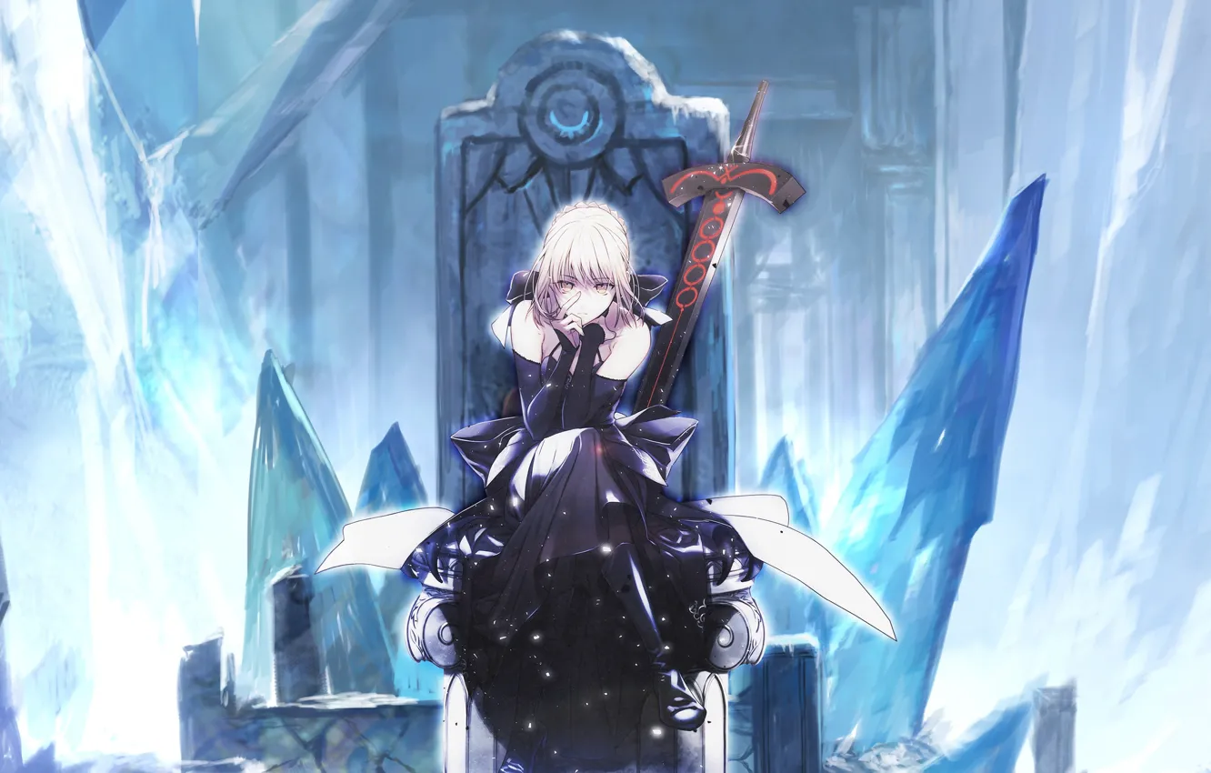 Photo wallpaper girl, weapons, sword, anime, art, the throne, saber, saber age, fate/hollow ataraxia