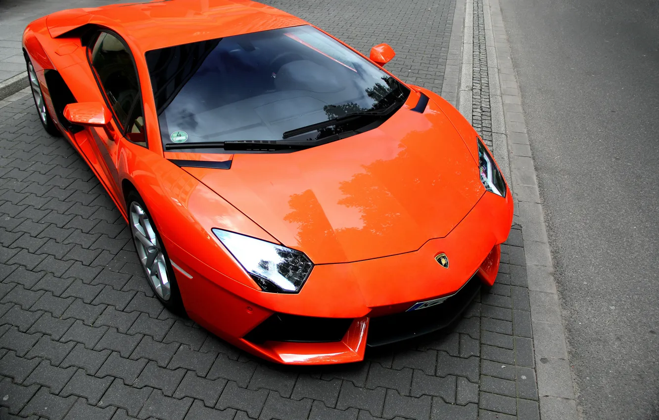 Photo wallpaper orange, Lamborghini, supercar, supercar, orange, aventador, lp700-4, Lamborghini, aventador