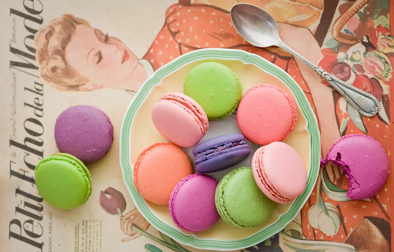 Photo wallpaper cookies, spoon, colorful, cuts, Anna Verdina, macaron, macaron