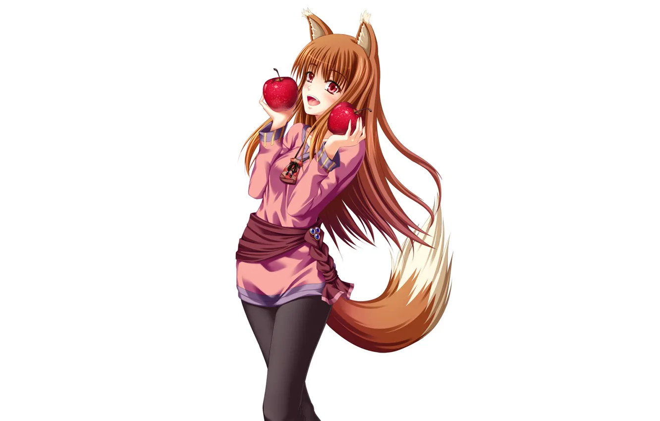 Photo wallpaper Anime, Spice and wolf, Holo, Spice and Wolf, white background., Yabloko