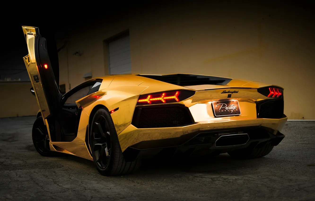 Photo wallpaper Auto, Night, Lamborghini, Tuning, Machine, Gold, Aventador, Gold, Sports car