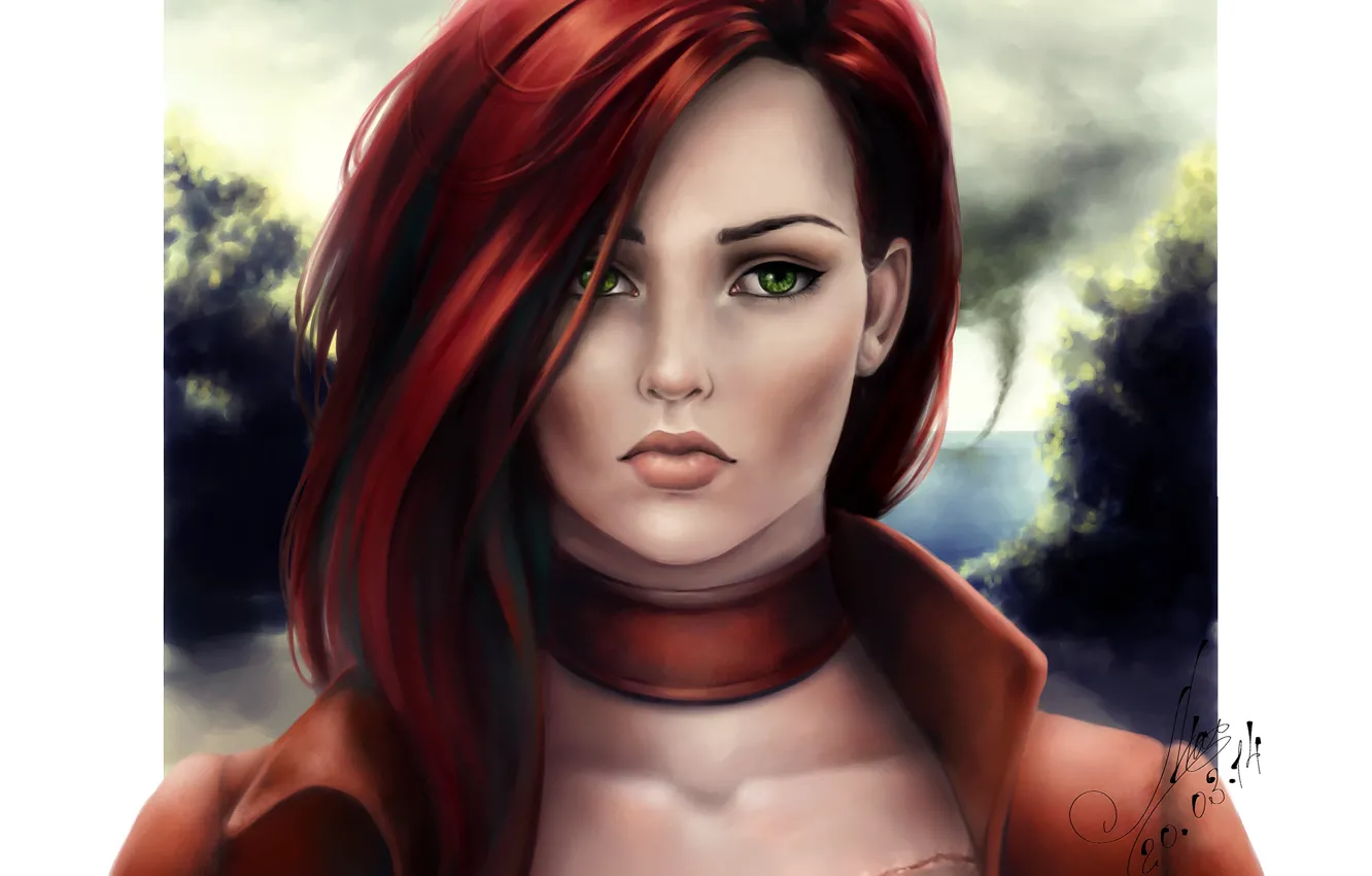 Wallpaper look, girl, face, art, green eyes, red hair, portrait images for  desktop, section живопись - download