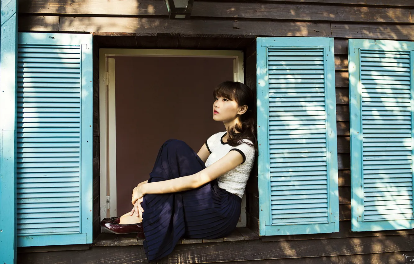 Photo wallpaper girl, mood, window, Asian
