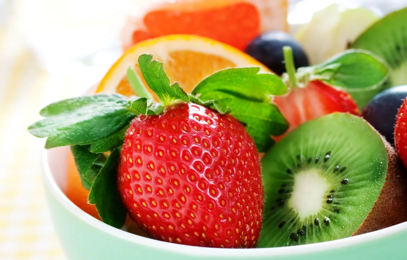 Photo wallpaper berries, orange, kiwi, strawberry, fruit, fruit, orange, strawberry, berries, kiwi