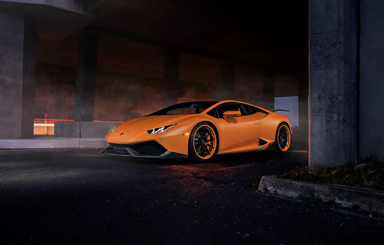 Photo wallpaper Lamborghini, Dark, Orange, Front, Color, Tuning, Supercar, Huracan, LP610-4