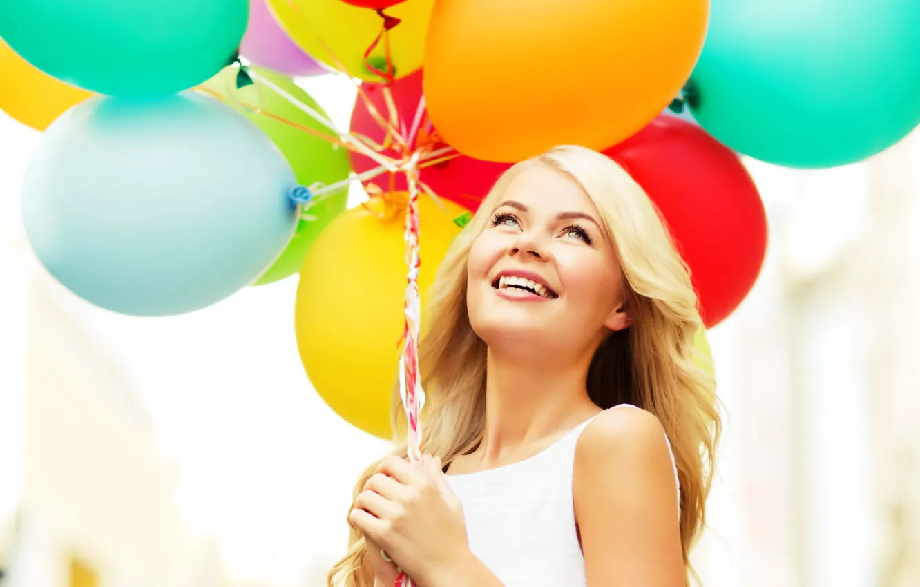 Wallpaper balls, joy, happiness, balloons, girl, happy, woman, smile,  balloons images for desktop, section настроения - download