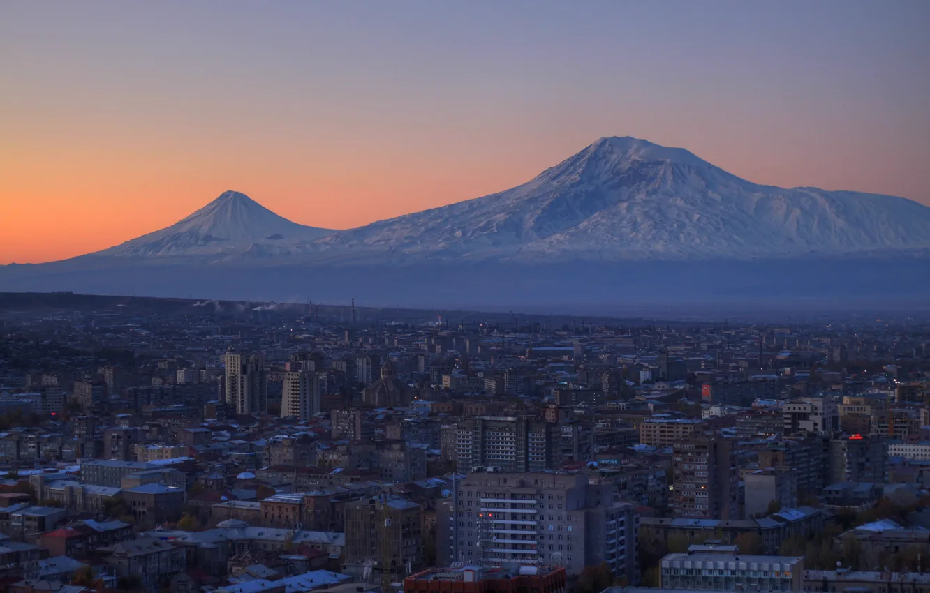 Photo wallpaper landscape, mountains, the city, Wallpaper, home, wallpapers, Armenia, Yerevan, Ararat