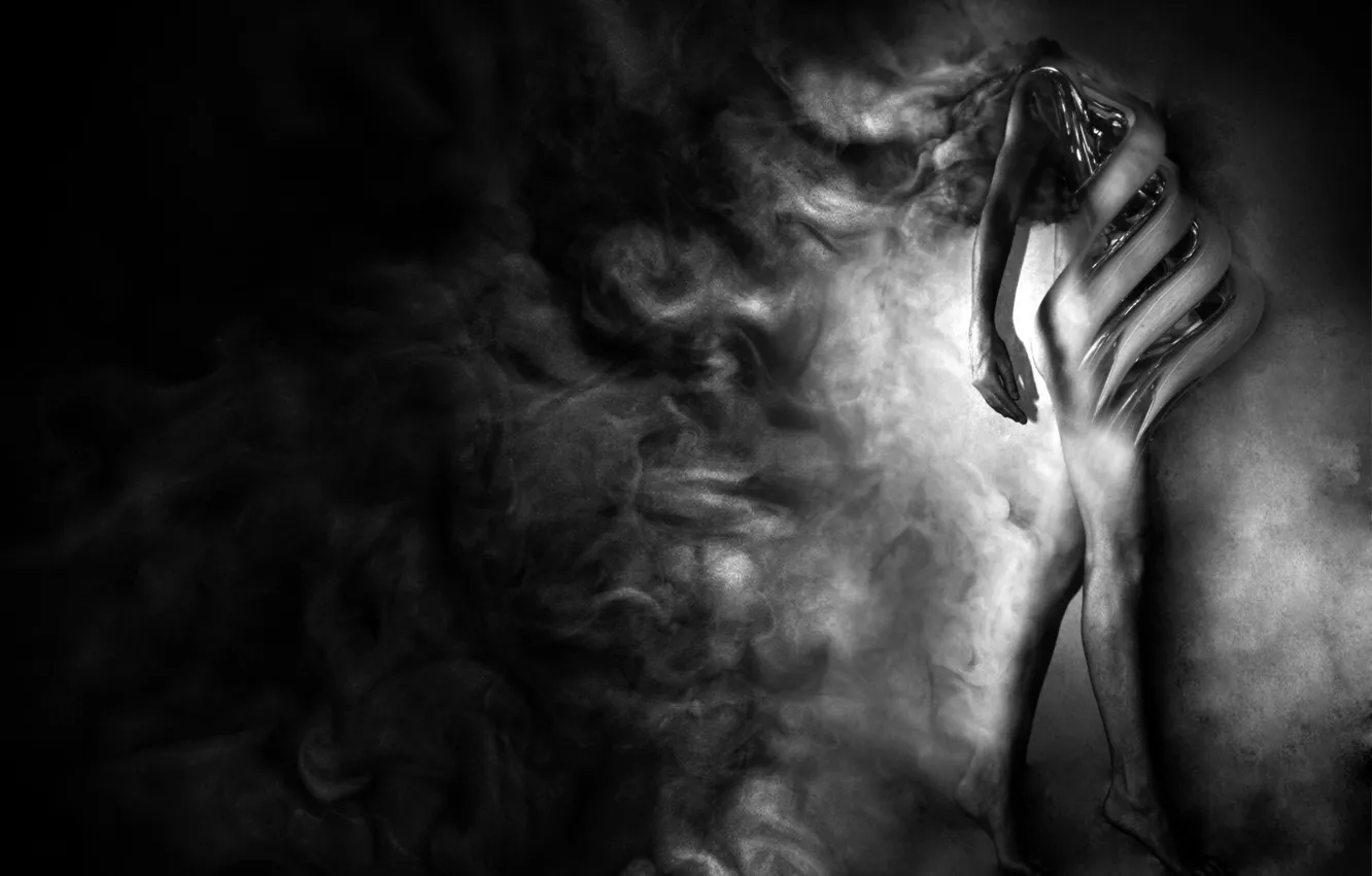 Wallpaper girl, smoke, black and white images for desktop, section  рендеринг - download