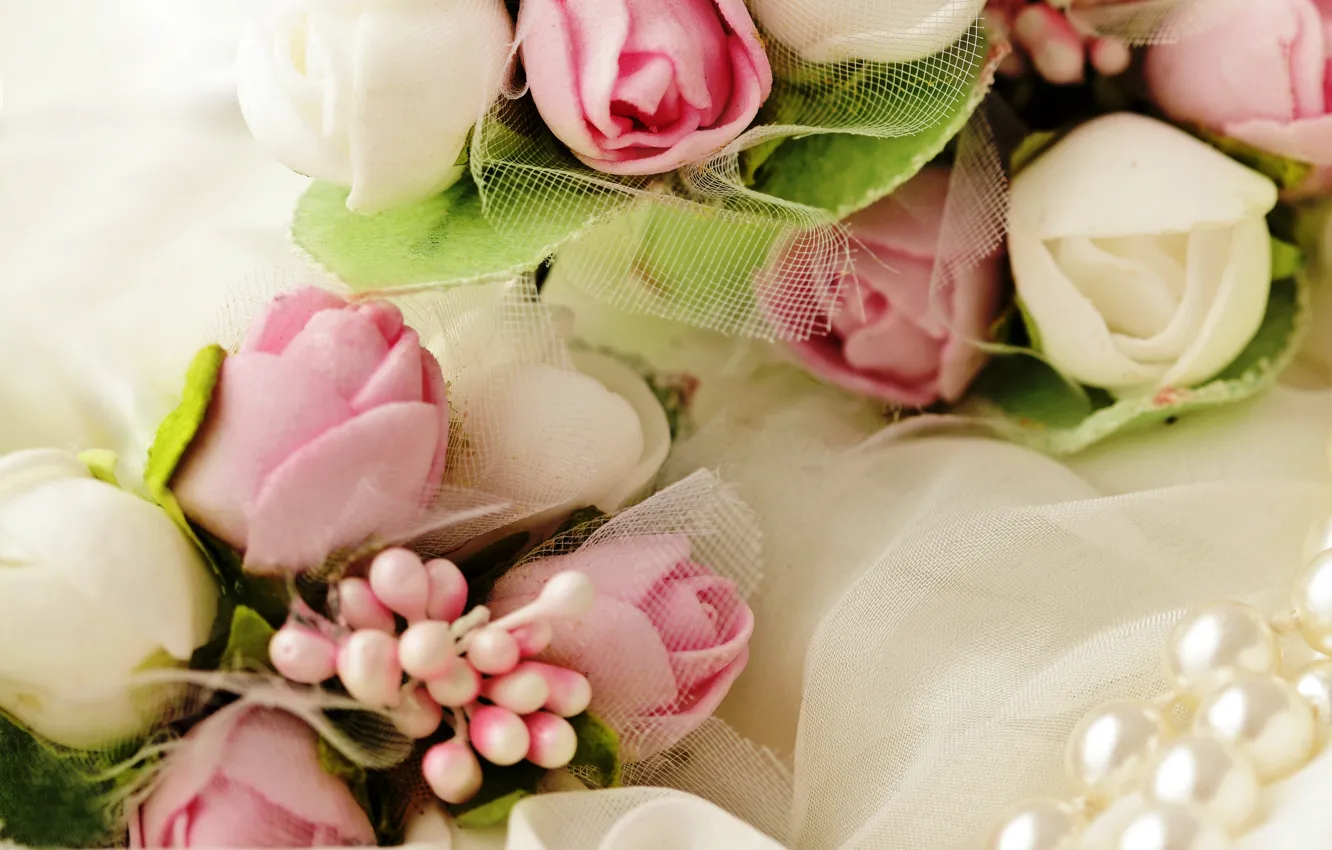 Photo wallpaper flowers, roses, bouquet, gentle, white, buds, pink, bouquet, roses, wedding, bud