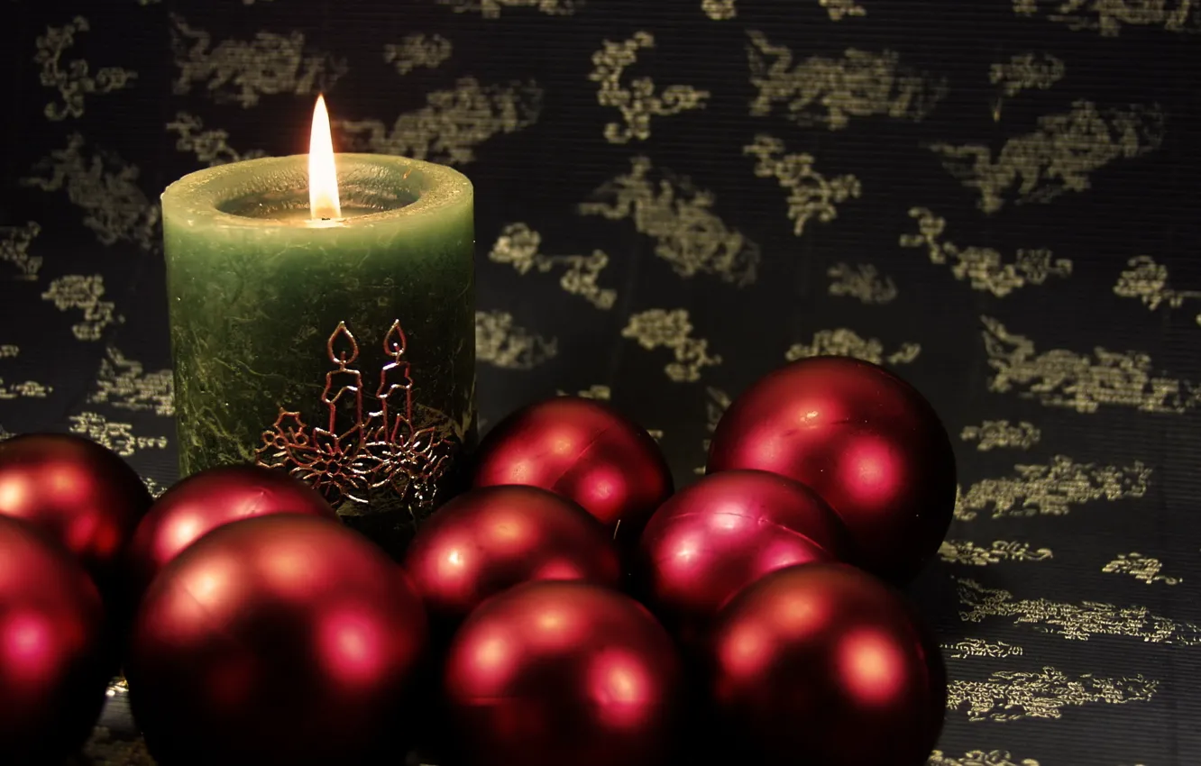 Photo wallpaper holiday, balls, new year, Christmas, candle, christmas, new year