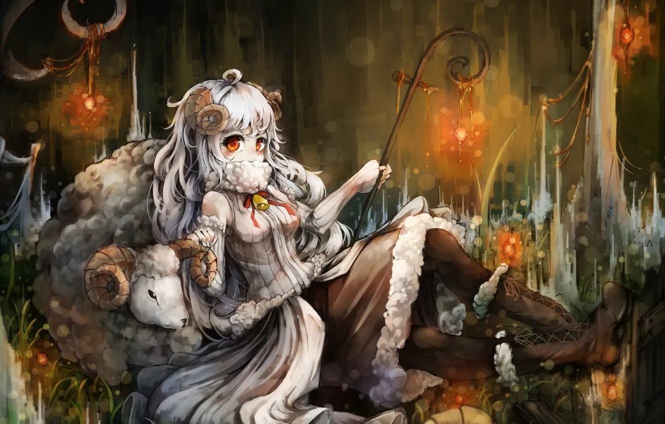Wallpaper girl, animal, anime, art, horns, sheep, kajane of the latter  images for desktop, section сэйнэн - download