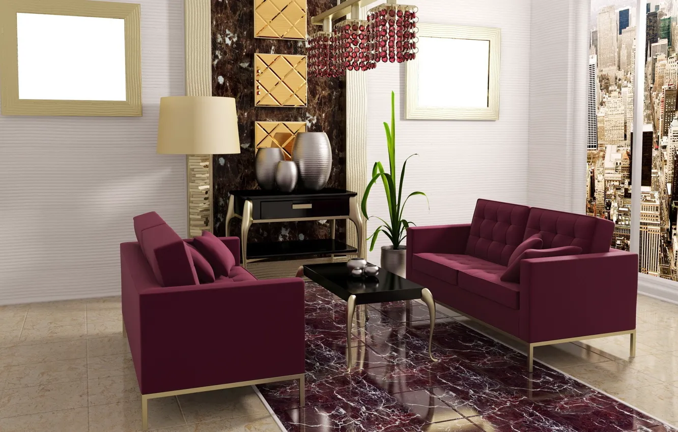 Photo wallpaper design, style, room, interior, chair, apartment, purple