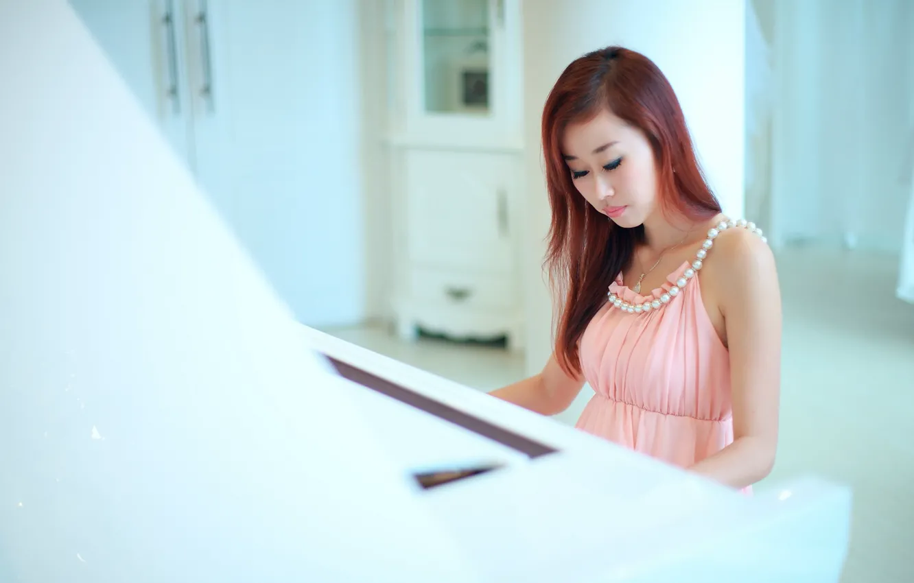 Photo wallpaper girl, music, Asian, piano