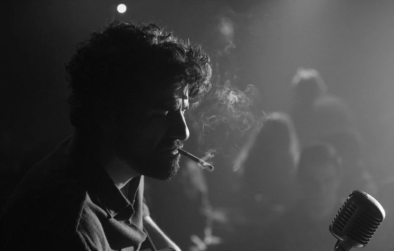 Photo wallpaper smoke, b/W, cigarette, curls, black and white, microphone, beard, twilight, actor, actor, the audience, the …