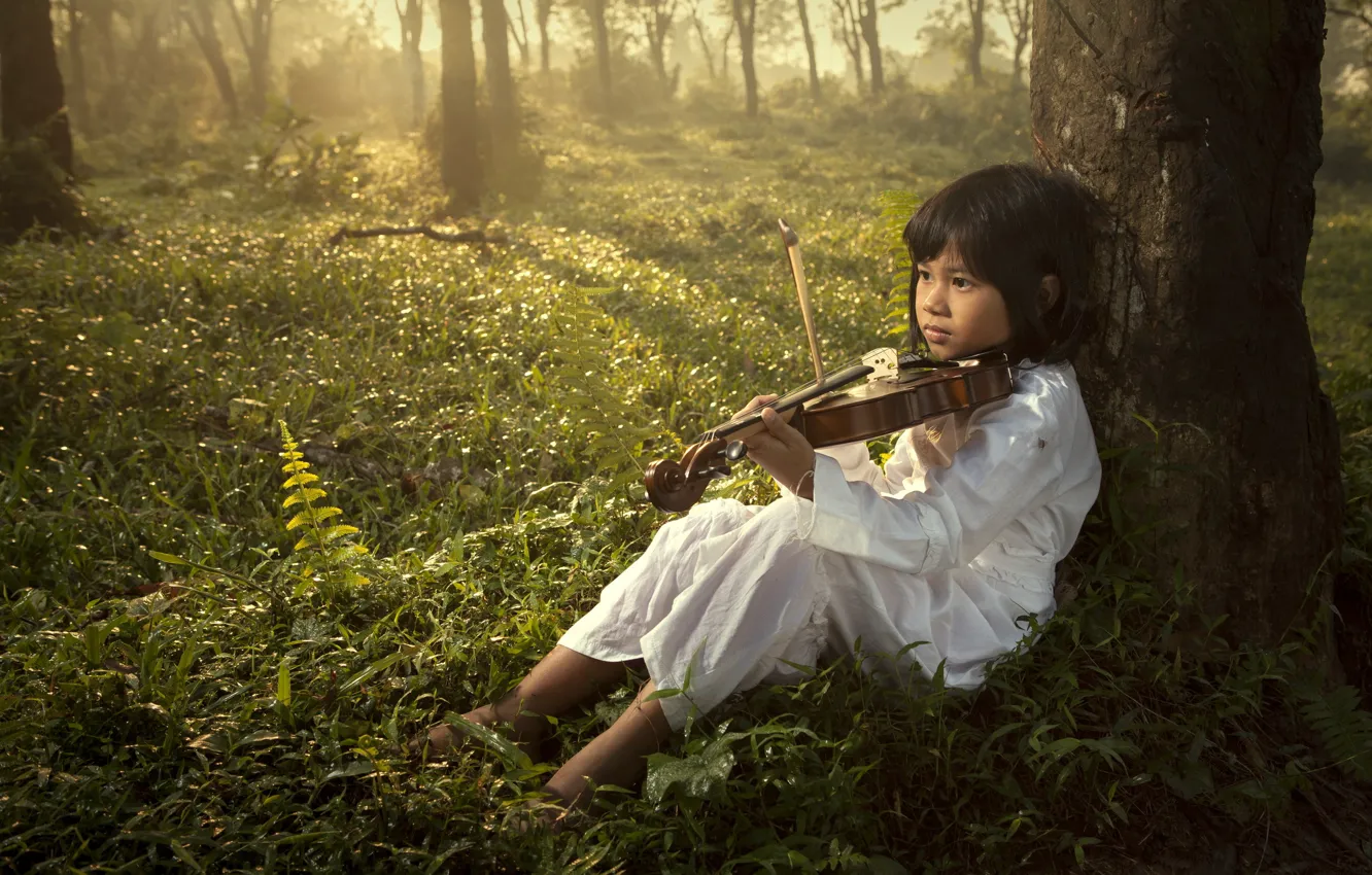 Photo wallpaper music, child, violin