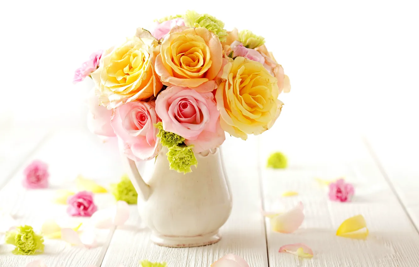 Photo wallpaper roses, bouquet, gentle, flowers, bouquet, roses, tender, pastel